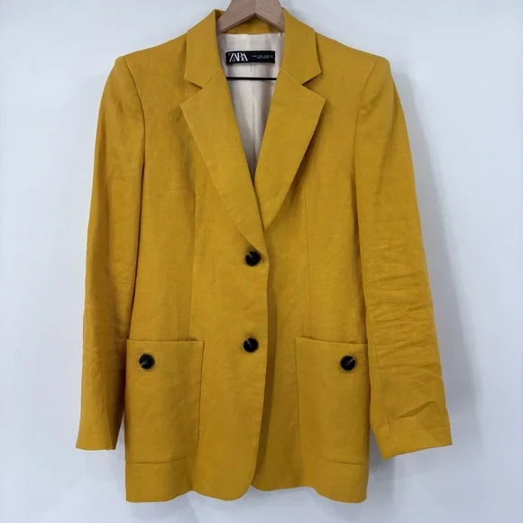 ZARA Women’s Yellow Linen Blazer Pant Set - Picture 2 of 16